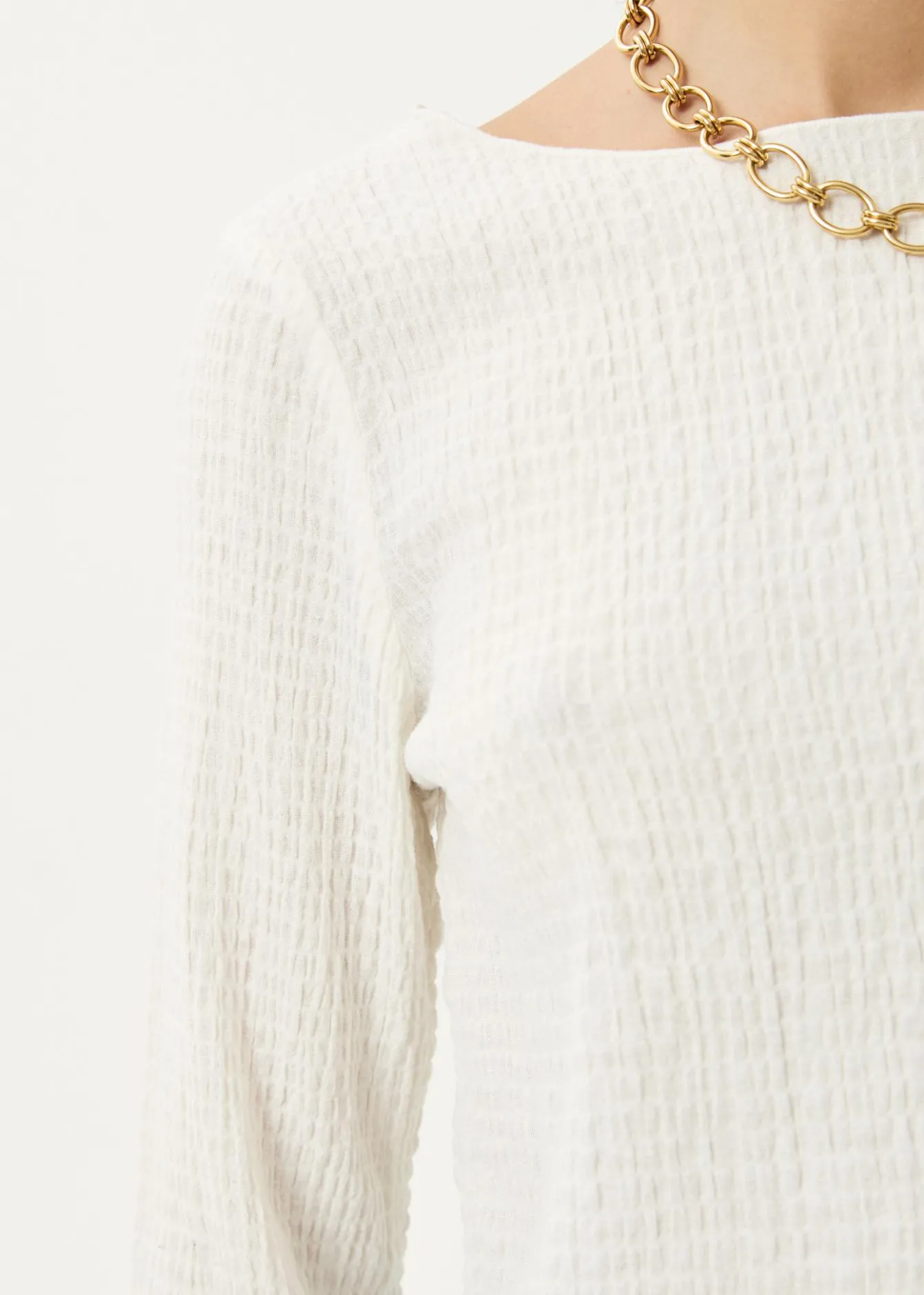 Long Sleeve<Afends Focus - Seersucker Long Sleeve Top Off White
