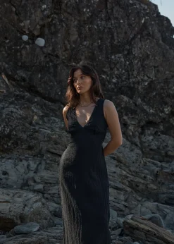 Dresses<Afends Focus  - Seersucker Maxi Dress Black