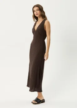 Dresses<Afends Focus  - Seersucker Maxi Dress Coffee