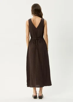 Dresses<Afends Focus  - Seersucker Maxi Dress Coffee
