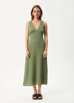 Dresses<Afends Focus  - Seersucker Maxi Dress Oil Green