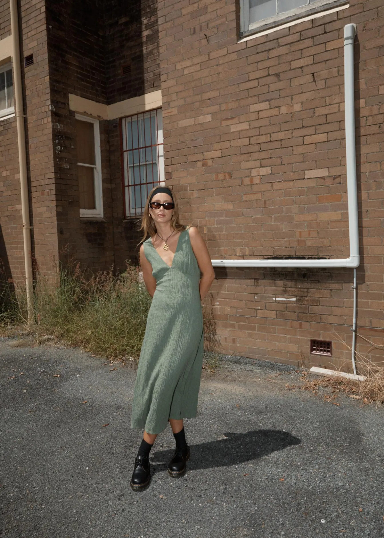Dresses<Afends Focus - Seersucker Maxi Dress Oil Green