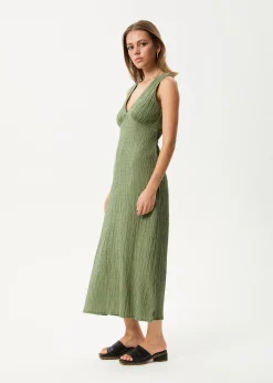 Dresses<Afends Focus - Seersucker Maxi Dress Oil Green
