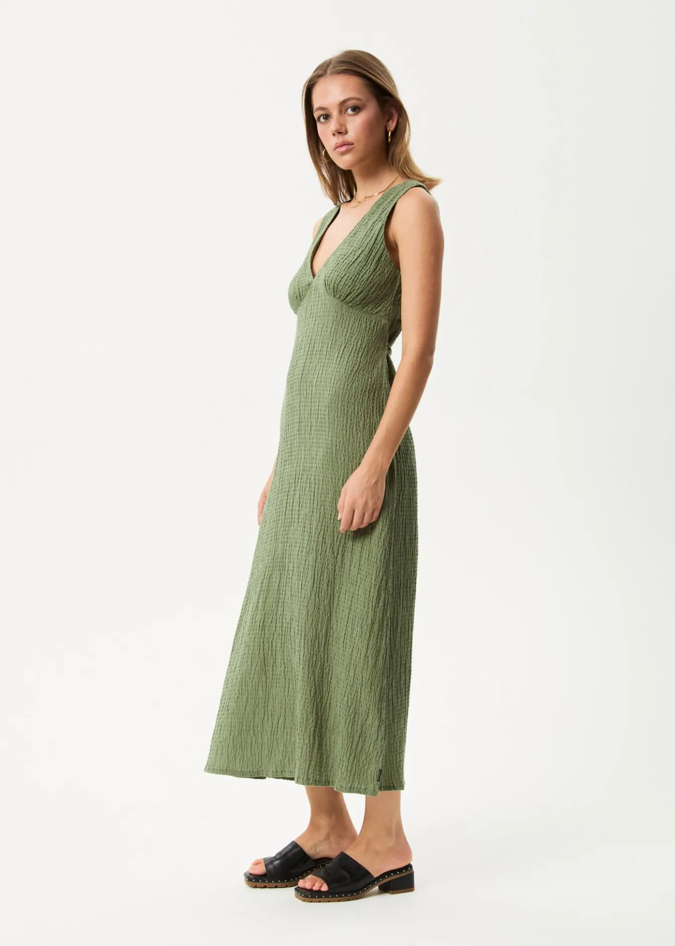 Dresses<Afends Focus - Seersucker Maxi Dress Oil Green