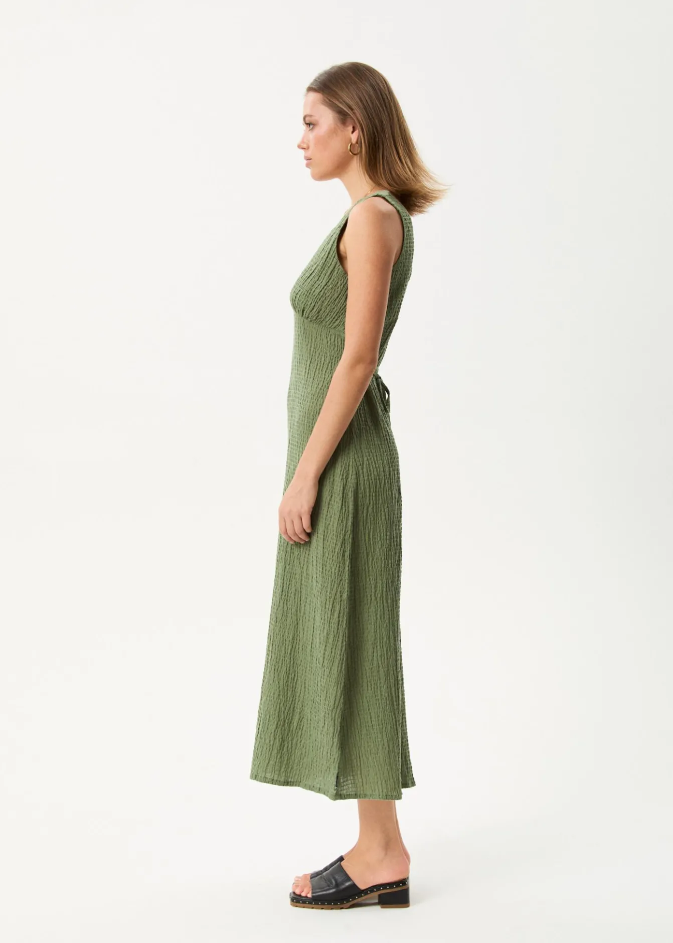 Dresses<Afends Focus - Seersucker Maxi Dress Oil Green