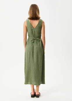 Dresses<Afends Focus - Seersucker Maxi Dress Oil Green