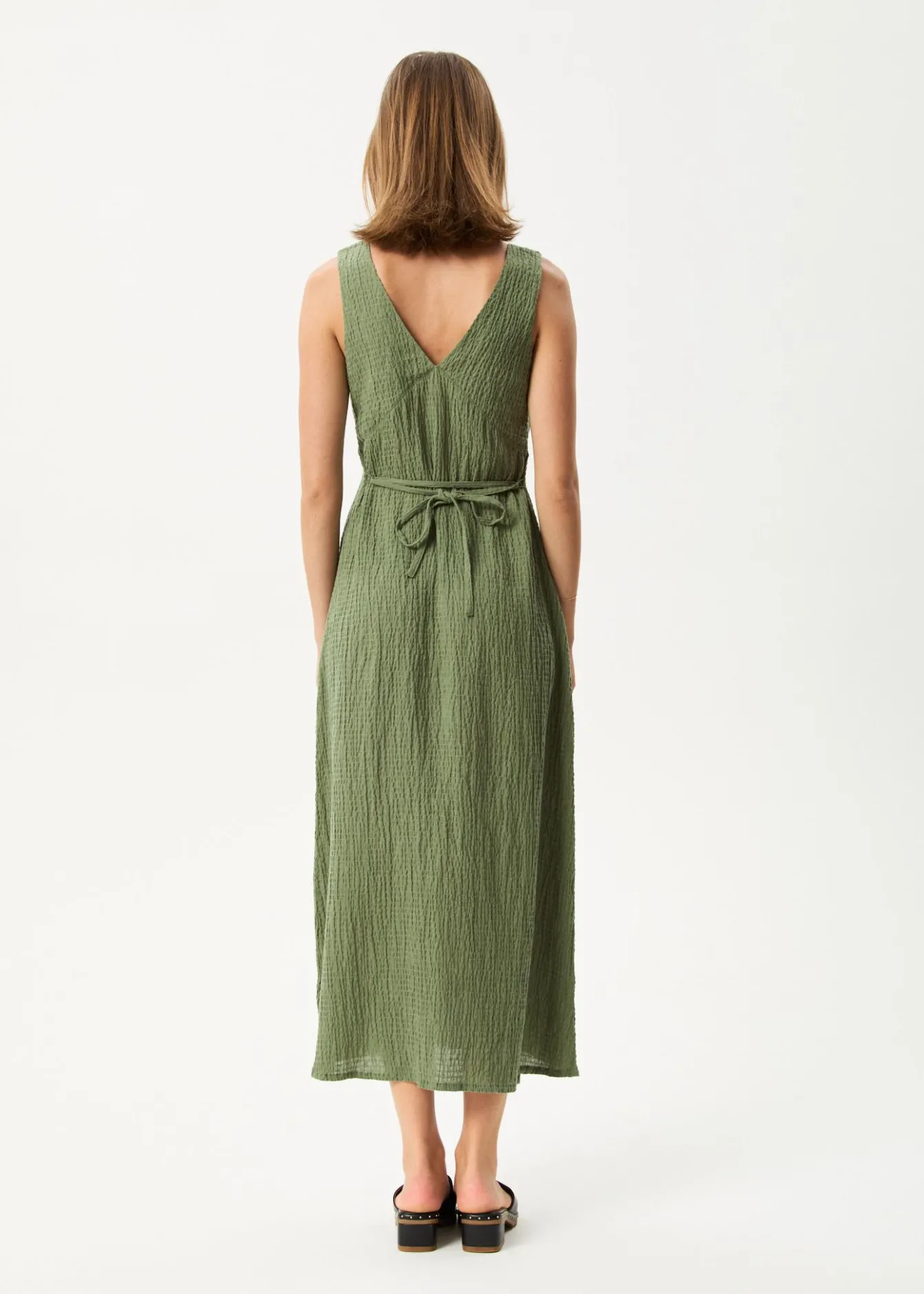 Dresses<Afends Focus - Seersucker Maxi Dress Oil Green