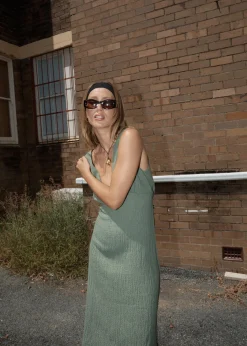 Dresses<Afends Focus - Seersucker Maxi Dress Oil Green