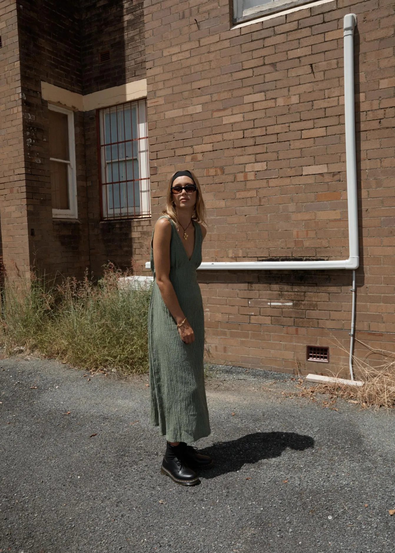 Dresses<Afends Focus - Seersucker Maxi Dress Oil Green