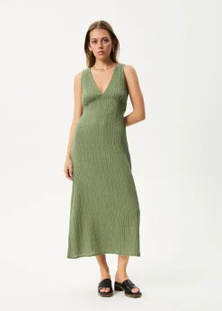 Dresses<Afends Focus - Seersucker Maxi Dress Oil Green