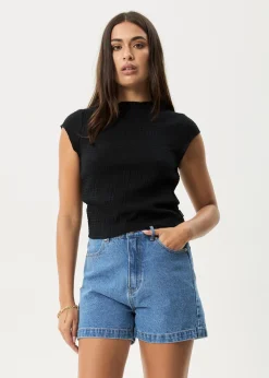 Tees & Shirts<Afends Focus  - Seersucker Mock Neck Top Black