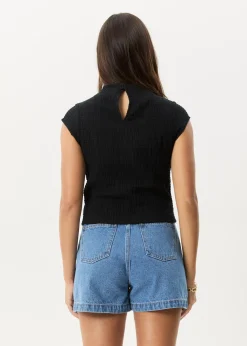 Tees & Shirts<Afends Focus  - Seersucker Mock Neck Top Black