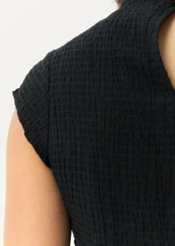 Tees & Shirts<Afends Focus  - Seersucker Mock Neck Top Black