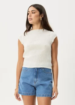 Tees & Shirts<Afends Focus  - Seersucker Mock Neck Top Off White