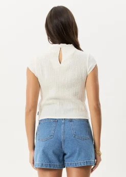 Tees & Shirts<Afends Focus  - Seersucker Mock Neck Top Off White
