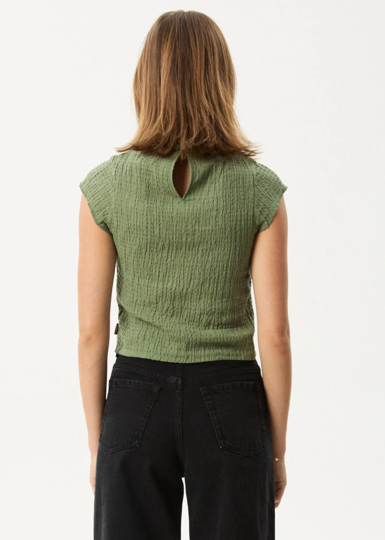 Sets & Co-Ords|Sleeveless<Afends Focus - Seersucker Mock Neck Top Oil Green