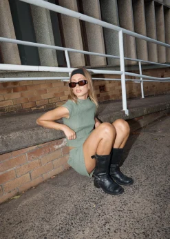 Sets & Co-Ords|Sleeveless<Afends Focus - Seersucker Mock Neck Top Oil Green