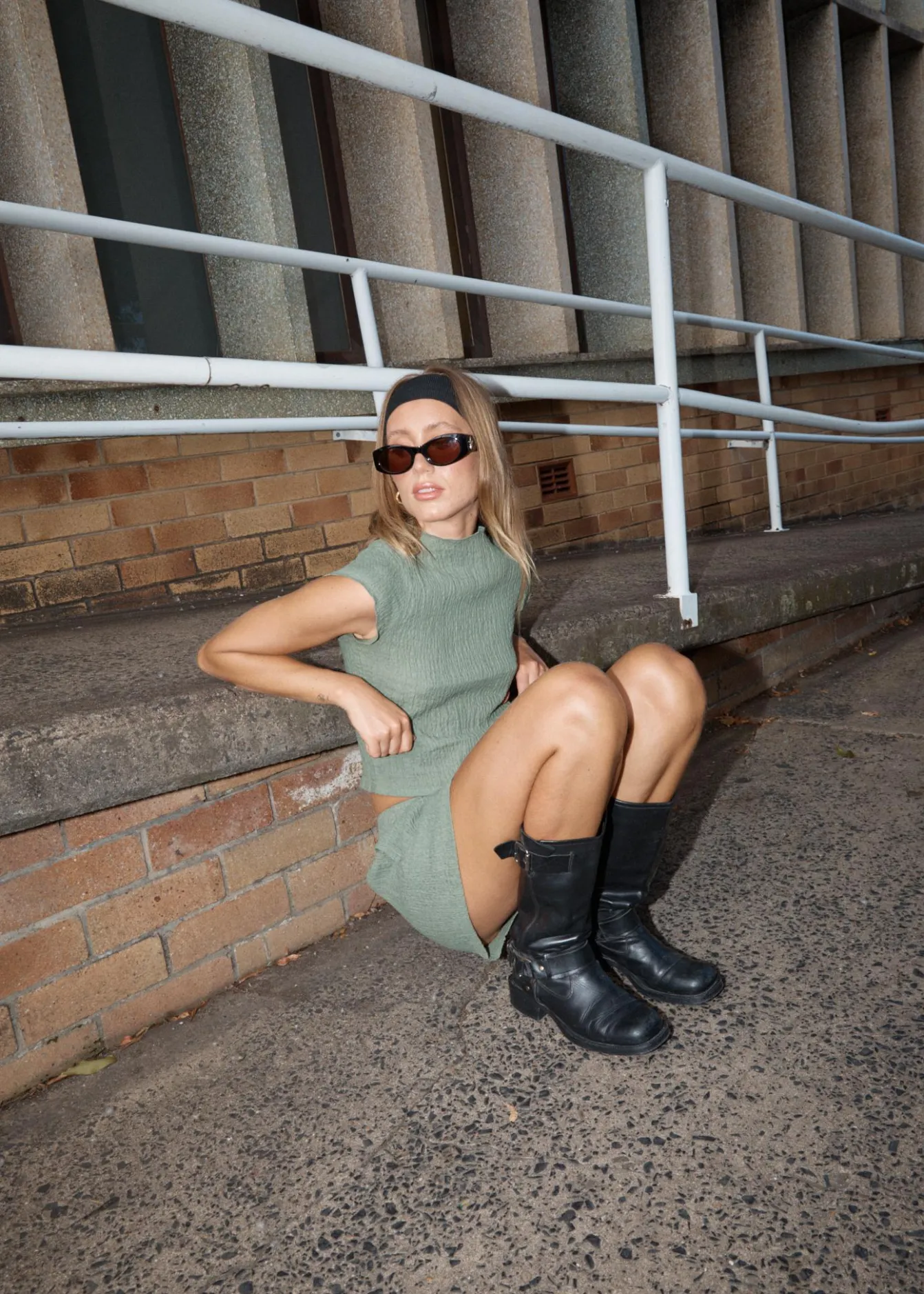 Sets & Co-Ords|Sleeveless<Afends Focus - Seersucker Mock Neck Top Oil Green