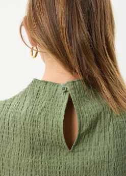 Sets & Co-Ords|Sleeveless<Afends Focus - Seersucker Mock Neck Top Oil Green