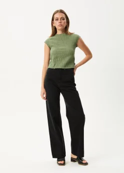 Sets & Co-Ords|Sleeveless<Afends Focus - Seersucker Mock Neck Top Oil Green