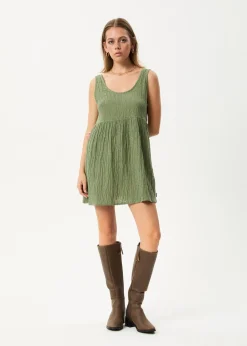 Dresses<Afends Focus Jesse  - Seersucker Mini Dress Oil Green