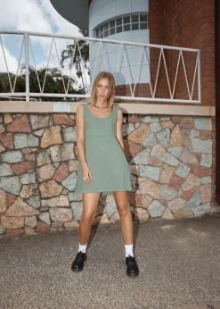Dresses<Afends Focus Jesse  - Seersucker Mini Dress Oil Green