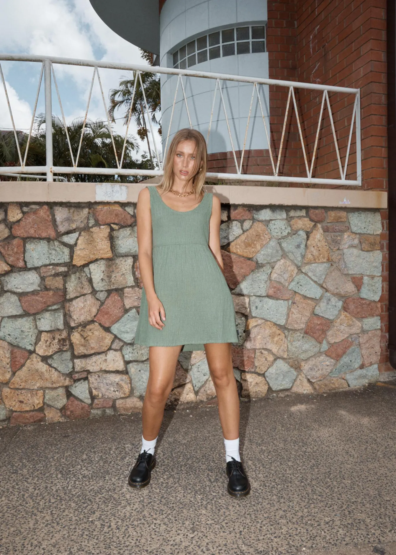 Dresses<Afends Focus Jesse - Seersucker Mini Dress Oil Green