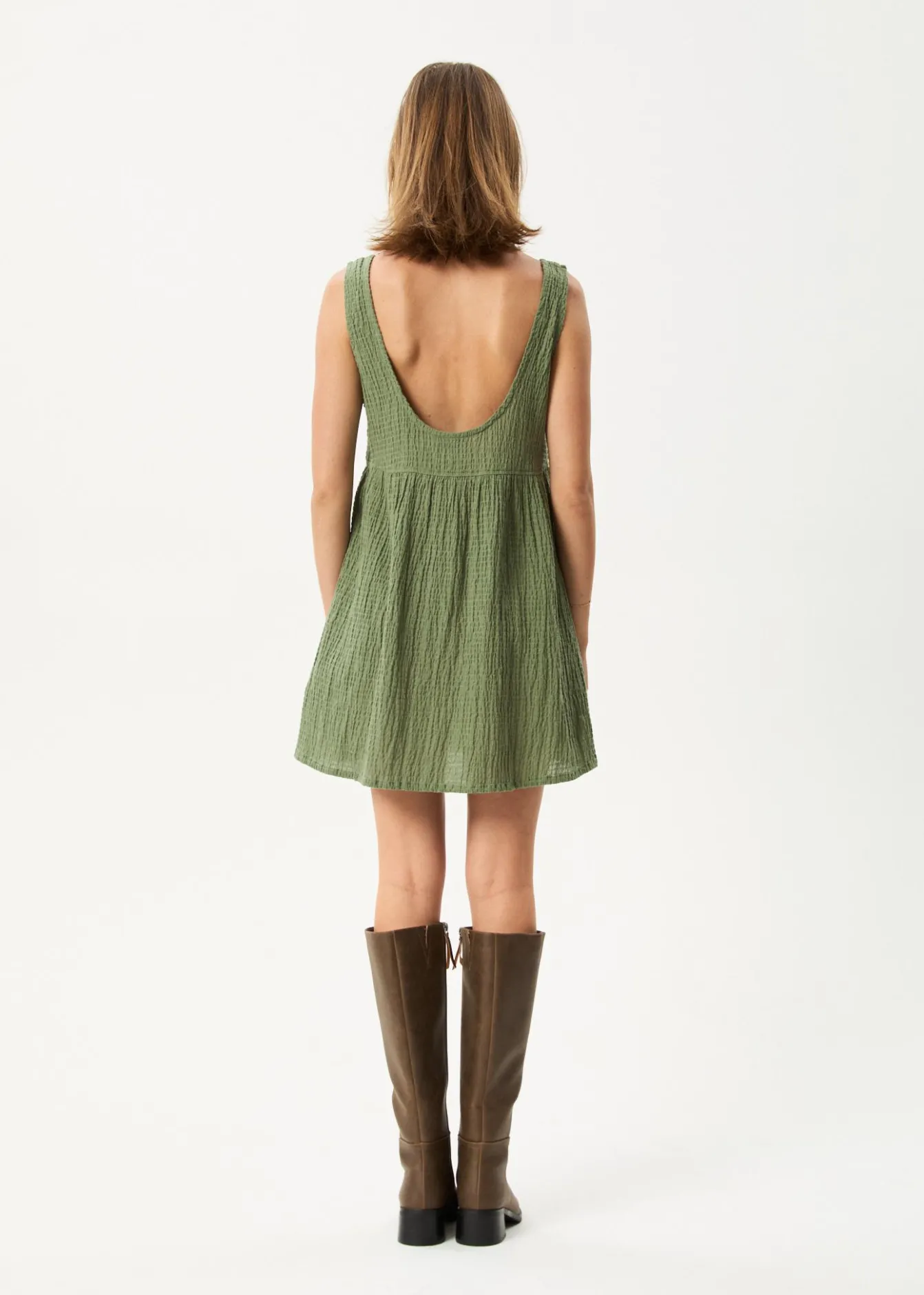 Dresses<Afends Focus Jesse - Seersucker Mini Dress Oil Green