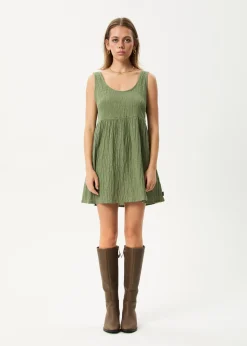 Dresses<Afends Focus Jesse - Seersucker Mini Dress Oil Green