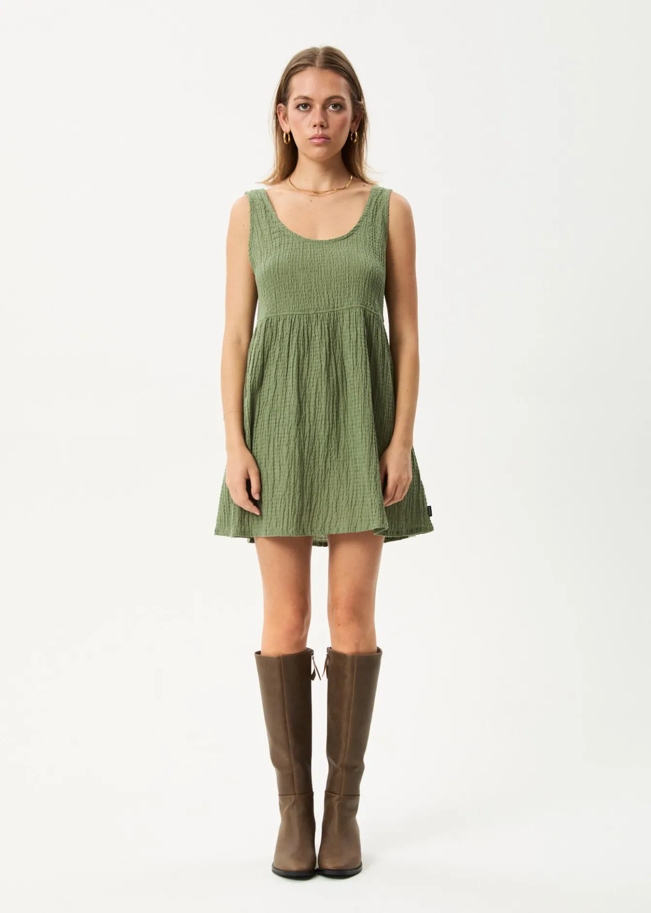 Dresses<Afends Focus Jesse - Seersucker Mini Dress Oil Green