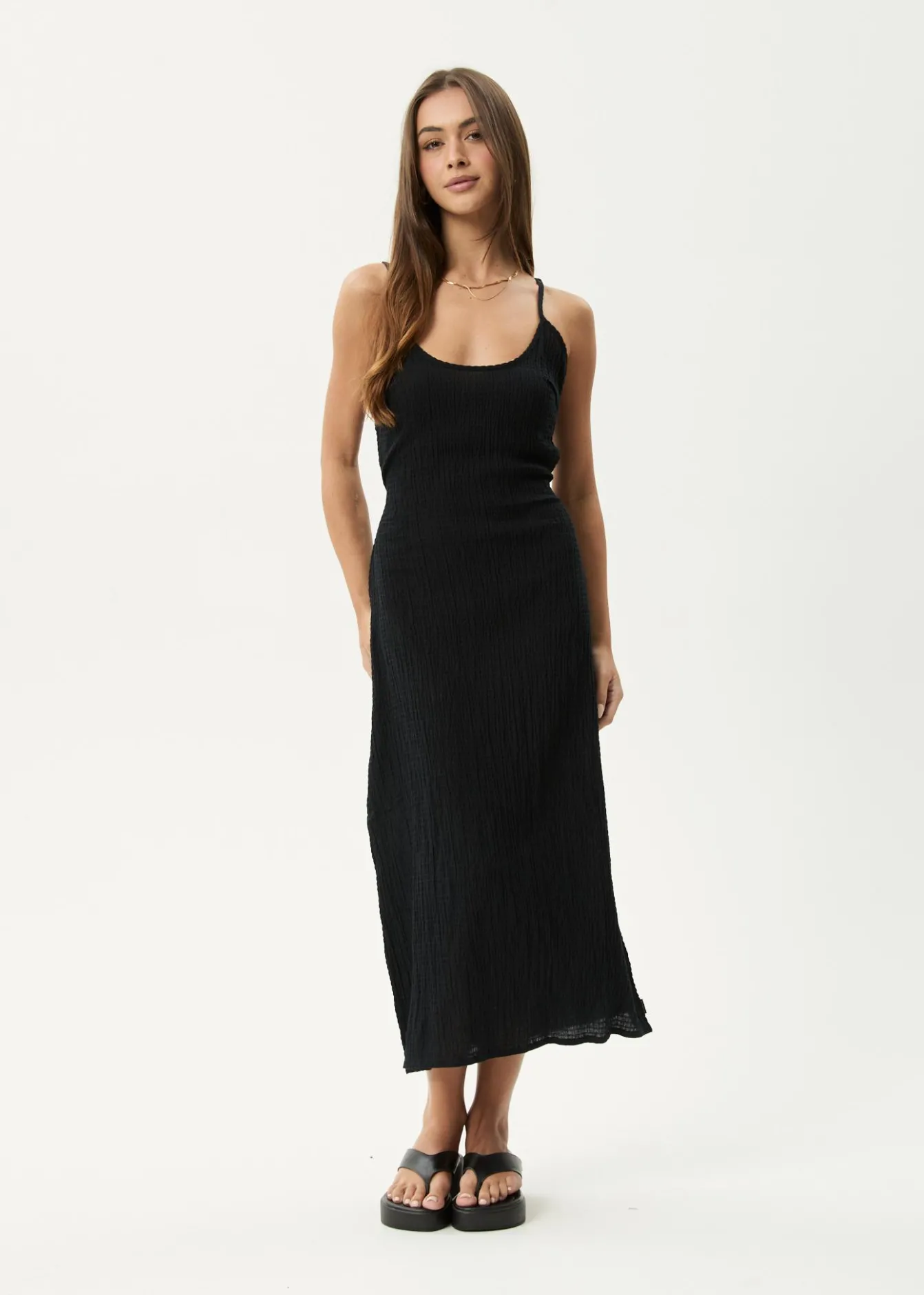 Dresses<Afends Focus Rumi - Seersucker Midi Dress Black