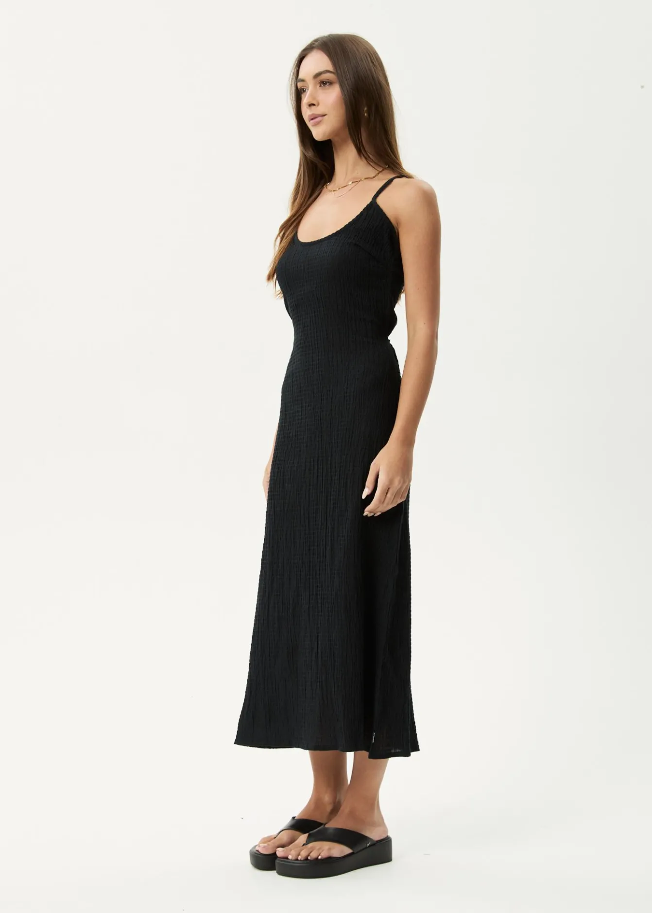 Dresses<Afends Focus Rumi - Seersucker Midi Dress Black