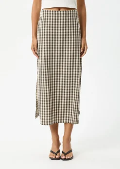Skirts<Afends Gambet Check  - Midi Skirt Black / Sand