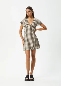 Dresses<Afends Gambet Check  - Tea Dress Black / Sand