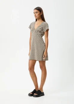 Dresses<Afends Gambet Check  - Tea Dress Black / Sand