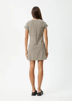 Dresses<Afends Gambet Check  - Tea Dress Black / Sand