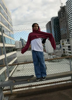 Sweaters & Hoodies|Outerwear<Afends Genesis - Boxy Hoodie Washed Burgundy