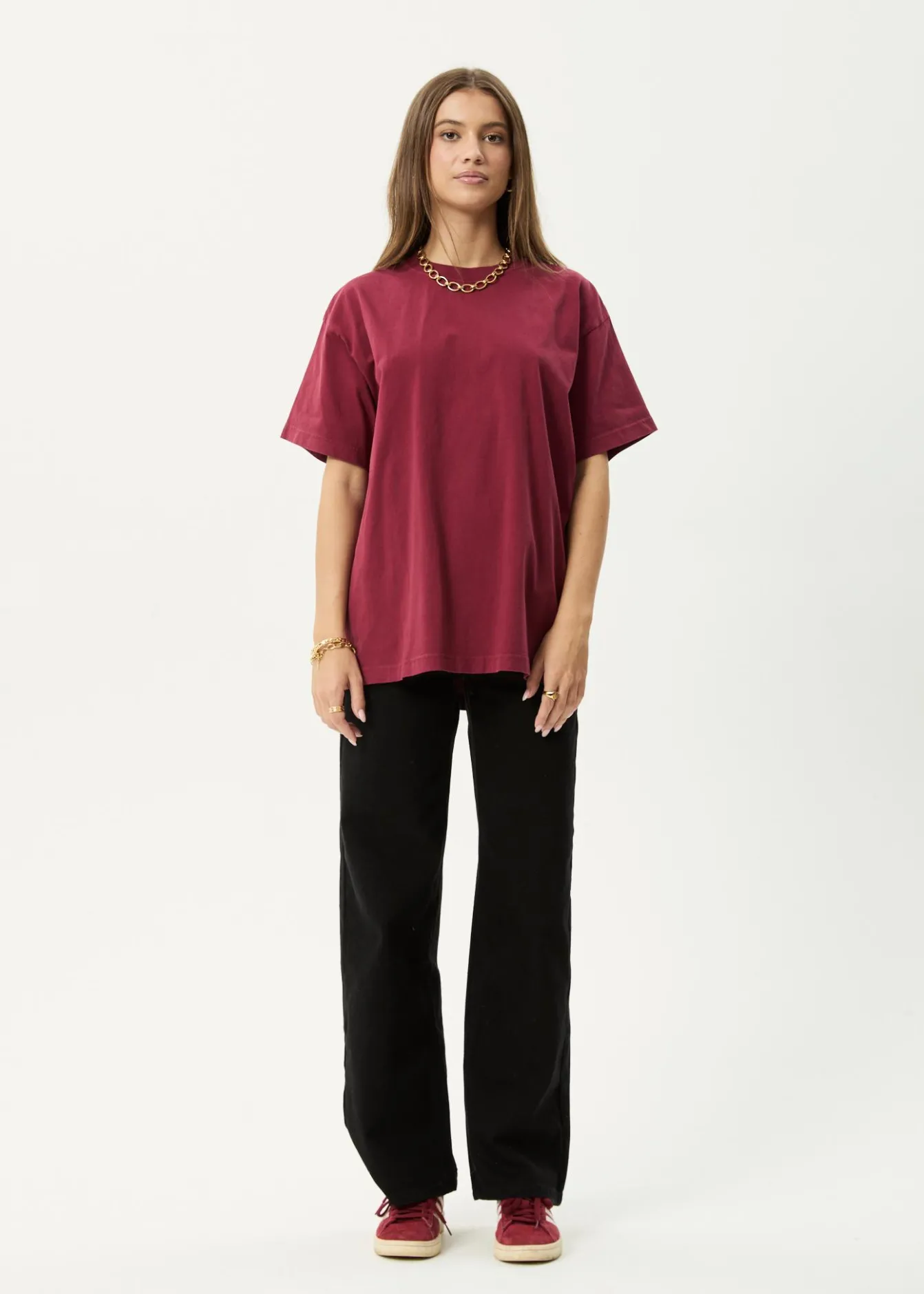 T-Shirts|Tees & Shirts<Afends Genesis - Heavyweight Boxy Tee Washed Burgundy