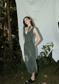 Dresses<Afends Gia  - Cupro Maxi Dress Deep Green