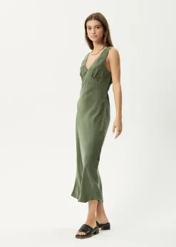 Dresses<Afends Gia  - Cupro Maxi Dress Deep Green