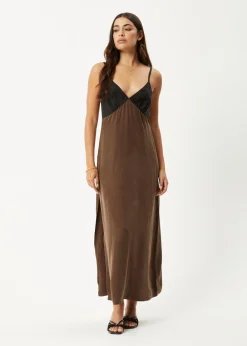 Dresses<Afends Giselle  - Cupro Maxi Dress Coffee