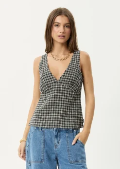 Sets & Co-Ords|Sleeveless<Afends Giselle Asta  - Seersucker Top Steel Check