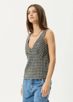 Sets & Co-Ords|Sleeveless<Afends Giselle Asta - Seersucker Top Steel Check