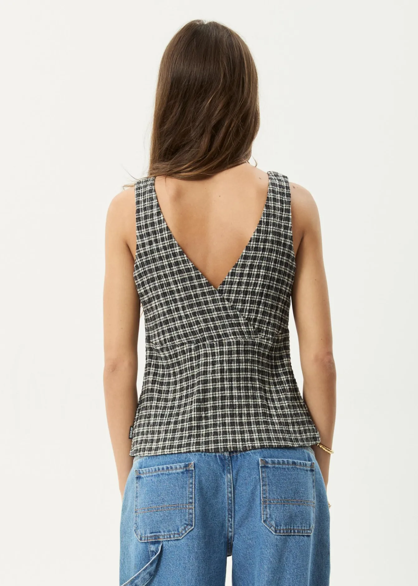 Sets & Co-Ords|Sleeveless<Afends Giselle Asta - Seersucker Top Steel Check