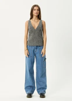 Sets & Co-Ords|Sleeveless<Afends Giselle Asta - Seersucker Top Steel Check