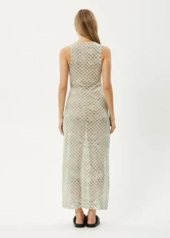Dresses<Afends Glasshouse - Sheer Maxi Dress Sand Checker