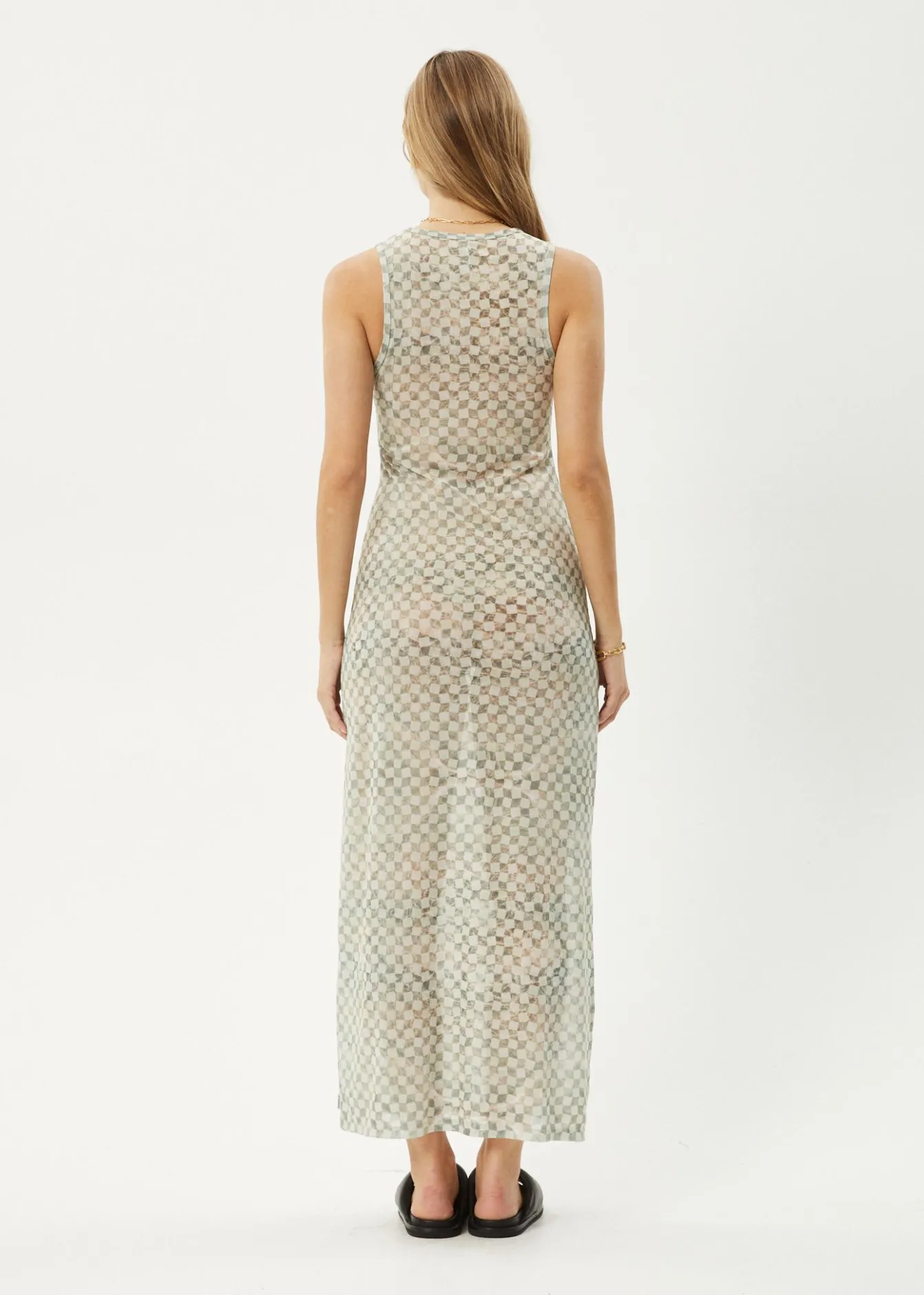 Dresses<Afends Glasshouse - Sheer Maxi Dress Sand Checker