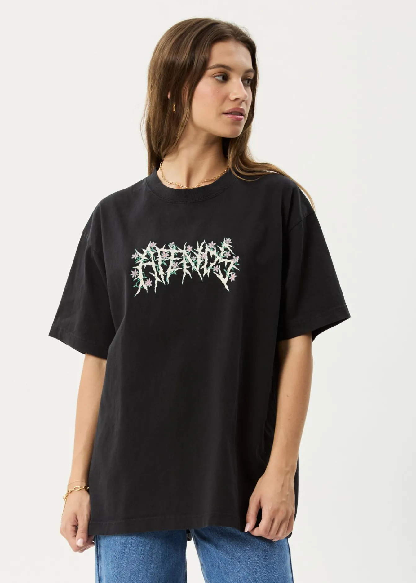 T-Shirts|Tees & Shirts<Afends Heavy Petal - Heavyweight Boxy Tee Stone Black