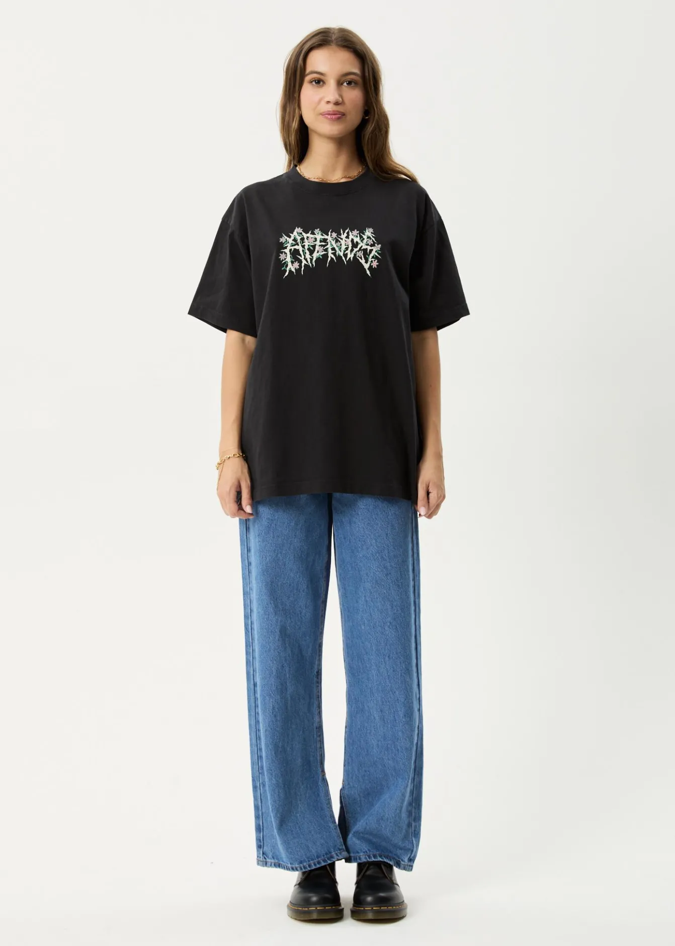 T-Shirts|Tees & Shirts<Afends Heavy Petal - Heavyweight Boxy Tee Stone Black