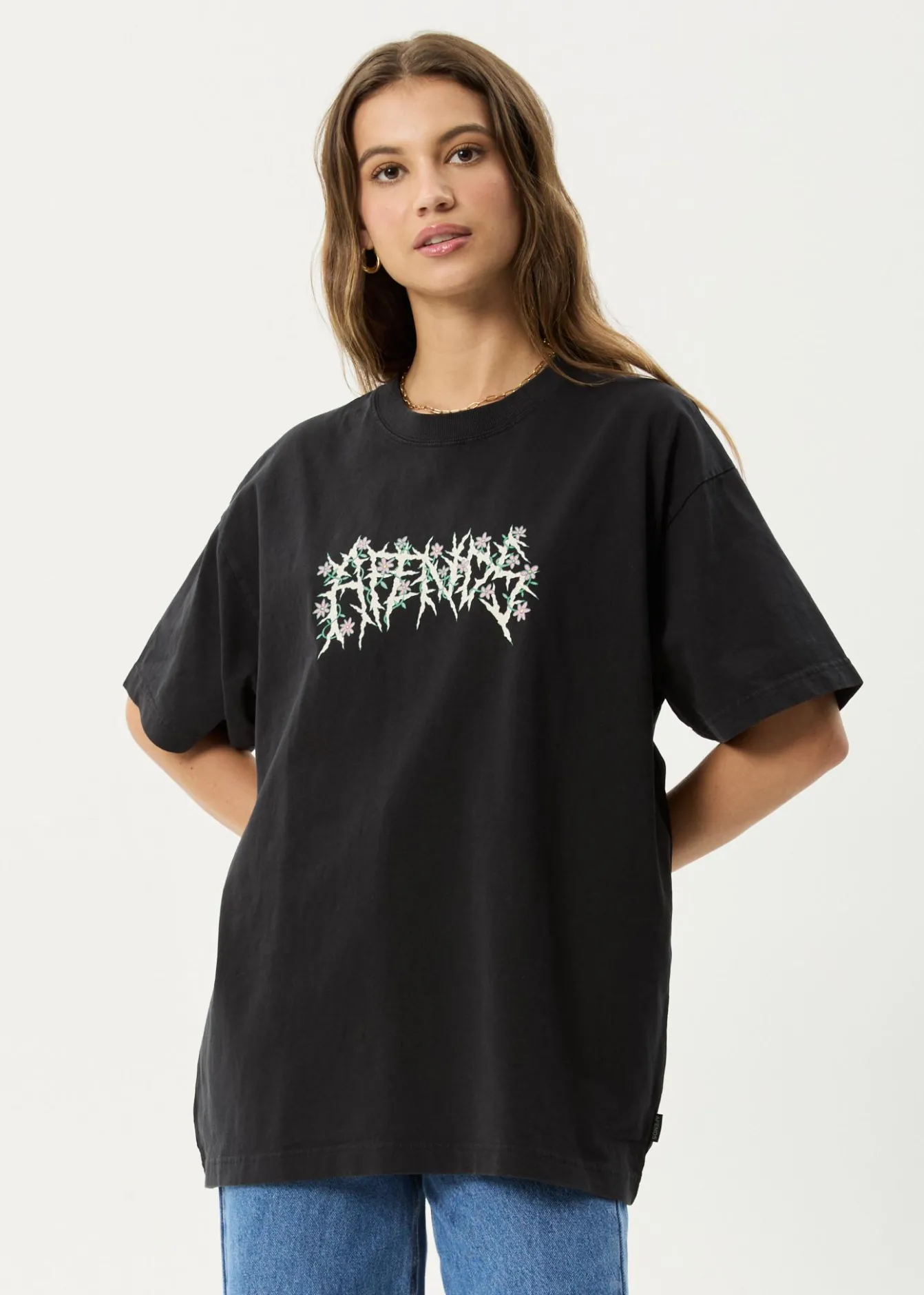 T-Shirts|Tees & Shirts<Afends Heavy Petal - Heavyweight Boxy Tee Stone Black
